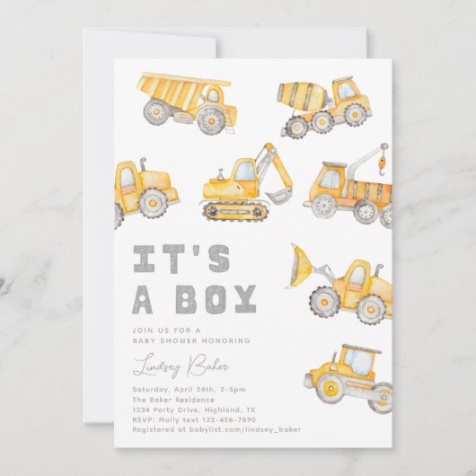 Invitation Baby shower de construction (Devant)