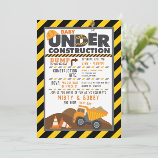 Invitation Baby shower de construction (Debout devant)