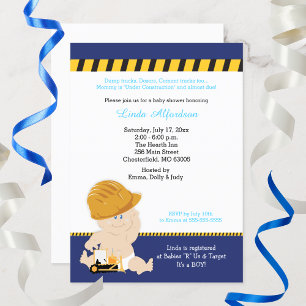 Invitation Baby shower de construction Bulldozer mou