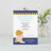 Invitation Baby shower de construction Bulldozer mou (Debout devant)