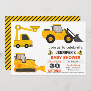 Invitation Baby shower de construction de bouteur