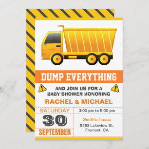 Invitation Baby shower de construction de camions de pompage