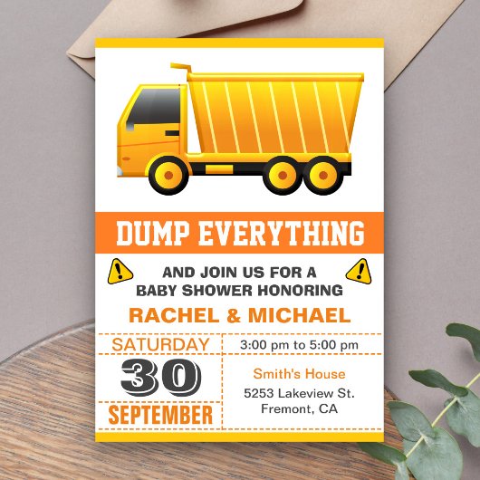 Invitation Baby shower de construction de camions de pompage