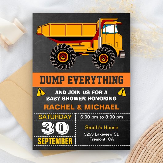 Invitation Baby shower de construction de camions-pousses