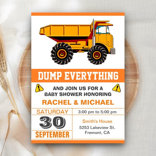 Invitation Baby shower de construction de camions-pousses