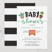 Invitation Baby shower de Cool noir vert Cactus (Devant / Derrière)