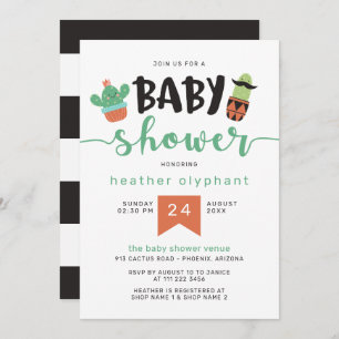 Invitation Baby shower de Cool noir vert Cactus