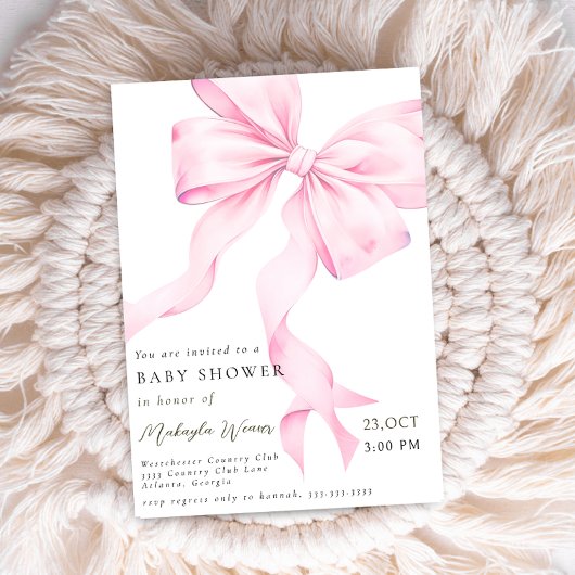 Invitation baby shower de coquette de Bow rose moderne