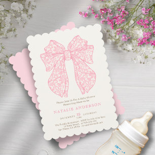 Invitation Baby shower de coquette en dentelle rose douce dou