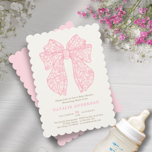 Invitation Baby shower de coquette en dentelle rose douce dou