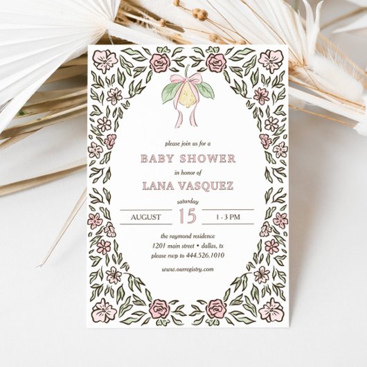 Invitation Baby shower de coquette floral de citron blanc