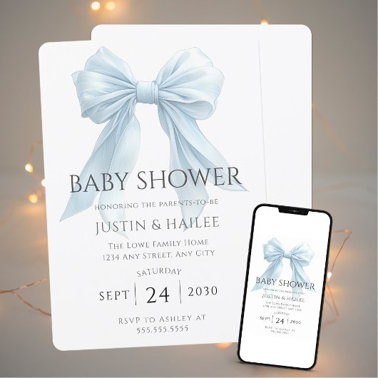 Invitation Baby shower de coquette pour fille Bleu modifiable