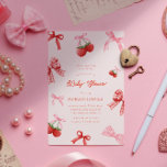 Invitation Baby shower de coquette rose pâle Berry<br><div class="desc">Notre collection "Berry Sweet Coquette Baby shower" présente des fraises d'aquarelle avec de mignons rubans roses et rouges. Toute la collection est mignonne et girly avec de nombreux produits assortis pour vous de choisir. Consultez notre magasin pour plus de produits de cette collection.</div>