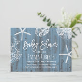Invitation Baby shower de coquillages de plage Dusty Blue Rus (Debout devant)