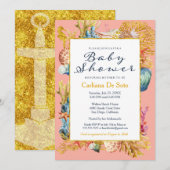 Invitation Baby shower de coquillages de plage nau (Devant / Derrière)