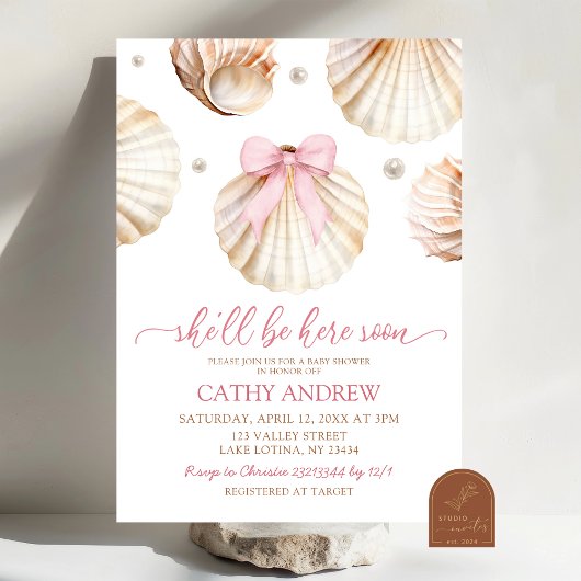Invitation Baby shower de coquille pour fille rose