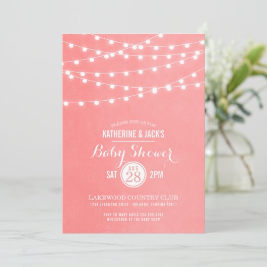 Invitation Baby shower de corail String Lights (Debout devant)