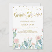Invitation Baby shower de couche de calligraphie or Cactus (Devant)
