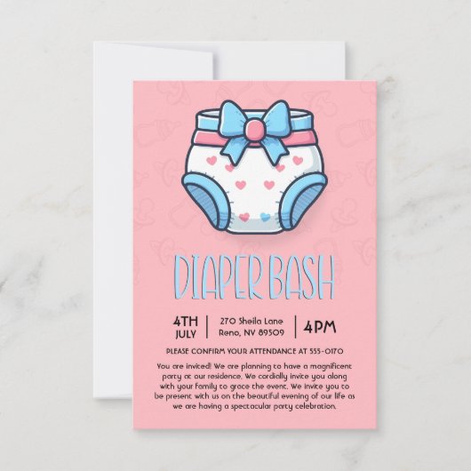 Invitation Baby shower de couche rose (Devant)