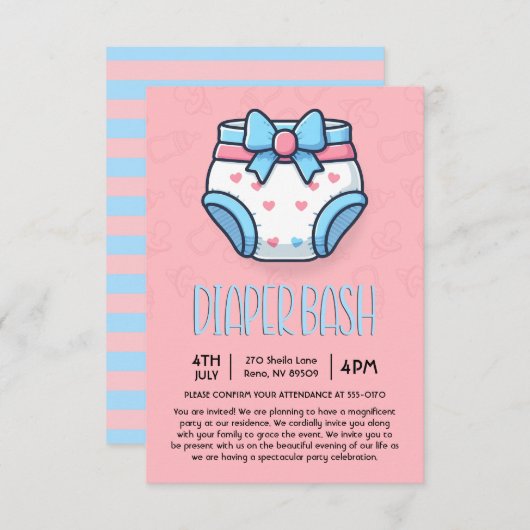 Invitation Baby shower de couche rose (Devant / Derrière)