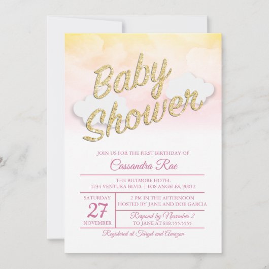 Invitation Baby shower de coucher de soleil rose e (Devant)