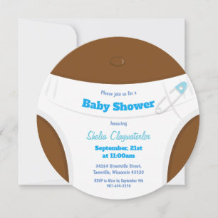 Invitation Baby shower de couches bleues à peau Brown