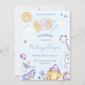 Invitation baby shower de couleur d'eau (Devant)