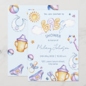 Invitation baby shower de couleur d'eau (Devant / Derrière)