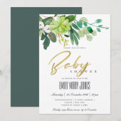 INVITATION BABY SHOWER DE COULEUR D'EAU DE FOLIAGE SUCCULENT (Devant / Derrière)