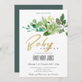 INVITATION BABY SHOWER DE COULEUR D'EAU DE FOLIAGE SUCCULENT  (Devant / Derrière)