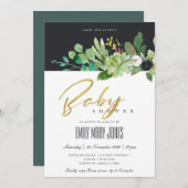 INVITATION BABY SHOWER DE COULEUR D'EAU DE FOLIAGE SUCCULENT  (Devant / Derrière)