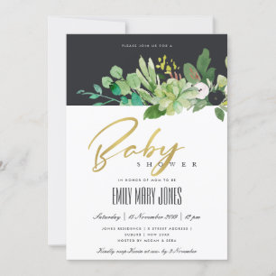 INVITATION BABY SHOWER DE COULEUR D'EAU DE FOLIAGE SUCCULENT