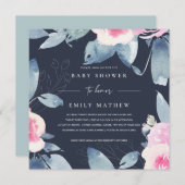 INVITATION BABY SHOWER DE COULEUR D'EAU FLORALE ROSE ROSE (Devant / Derrière)