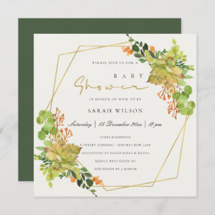 INVITATION BABY SHOWER DE COULEUR D'EAU FLORALE SUCCULTE CACT