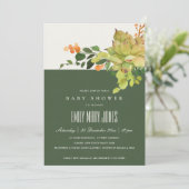 INVITATION BABY SHOWER DE COULEUR D'EAU FLORALE SUCCULTE CACT (Debout devant)