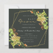 INVITATION BABY SHOWER DE COULEUR D'EAU FLORALE SUCCULTE KRAF (Devant)