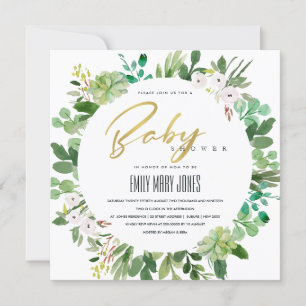 INVITATION BABY SHOWER DE COULEUR D'EAU SUCCULENTE DES ÉCHAPP