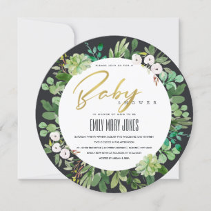 INVITATION BABY SHOWER DE COULEUR D'EAU SUCCULENTE DES ÉCHAPP