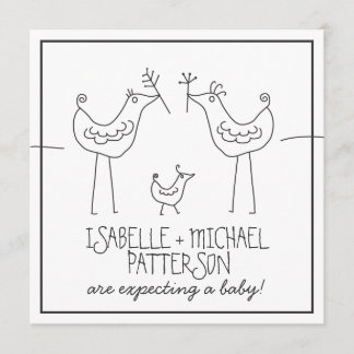 Invitation Baby shower de couple familial moderne aux oiseaux