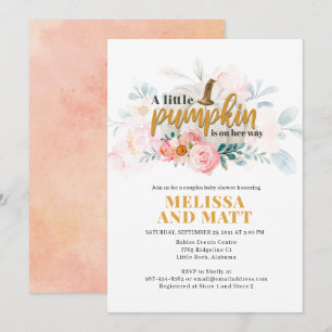 Invitation Baby Shower de Couple Fleurs Aquarelles Citrouille