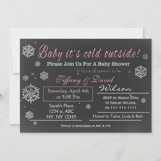 Invitation Baby shower de Couple Rose Neige hiver (Devant)