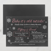 Invitation Baby shower de Couple Rose Neige hiver (Devant / Derrière)