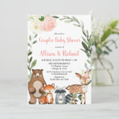 Invitation baby shower de couples de bois, animaux mignons (Debout devant)