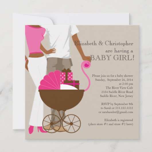 Invitation Baby shower de couples de chariot d'Afro-américain (Devant)