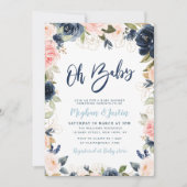 Invitation baby shower de couples de fleurs marines et rousse (Devant)