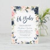 Invitation baby shower de couples de fleurs marines et rousse (Debout devant)