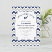 Invitation Baby shower de couples d'éléphants bleu marine (Debout devant)