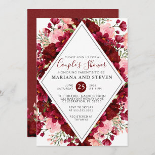 Invitation Baby shower de couples floraux modernes de Bourgog