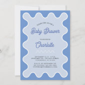 Invitation Baby shower de courbe bleue de la vague rétro (Devant)