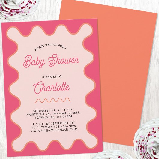 Invitation Baby shower de courbe rose ondulée rétro